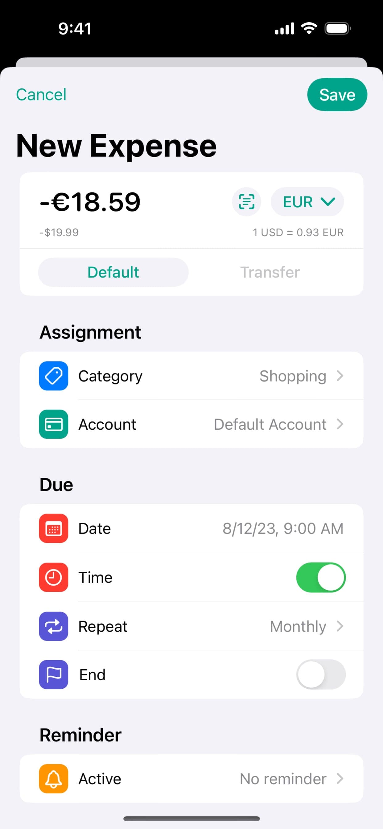 Screenshot of Budget Flow