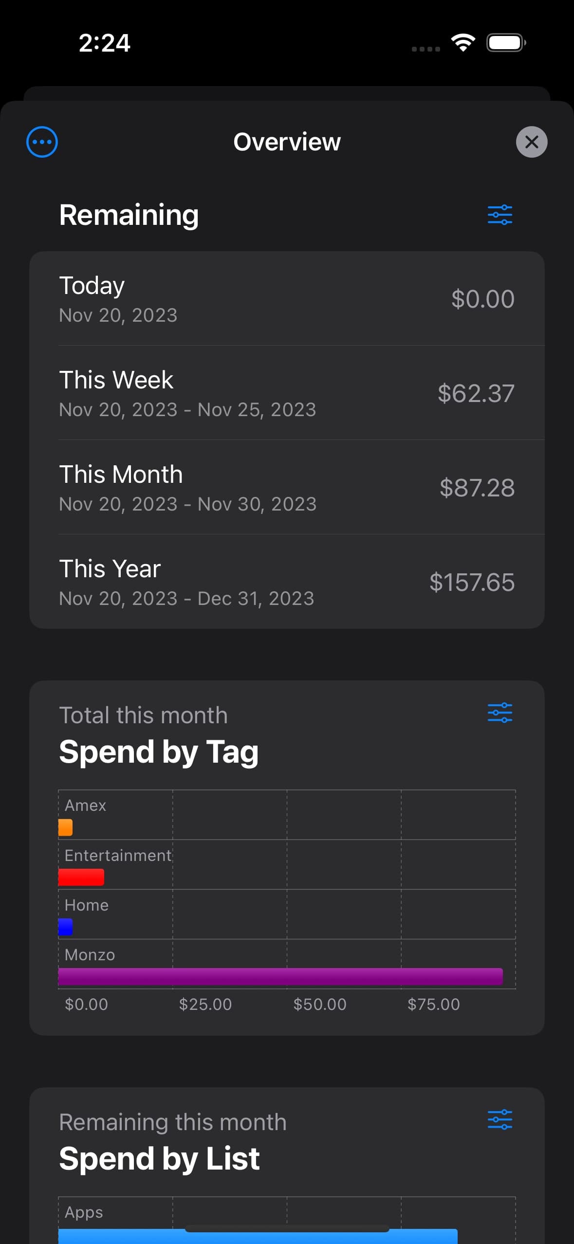 Screenshot of Outgoings