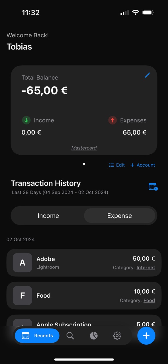 Screenshot of Expenzio